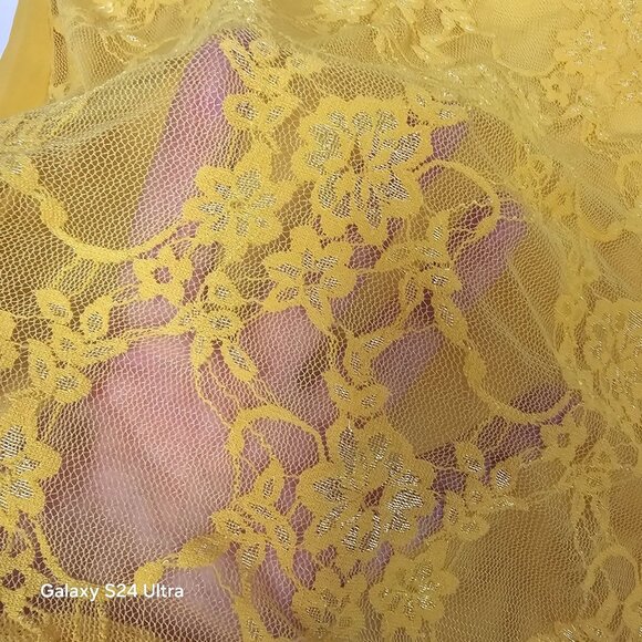 Daytrip Yellow Racerback Tank Top Rhinestones Sheer Lace Overlay Medium - Picture 6 of 12
